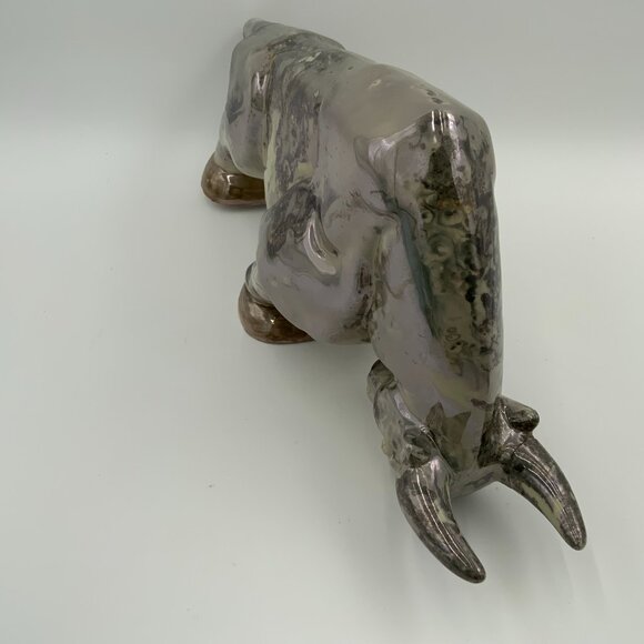 Charging Bull Porcelain Statue Silver Colored Marble Finish - Picture 10 of 11